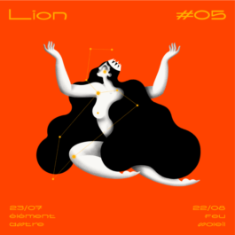 Illustration du signe du Zodiaque Lion format 20x20cm par Yollema