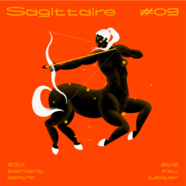 Illustration du signe du Zodiaque Sagittaire format 20x20cm par Yollema