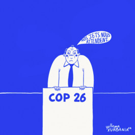 Case de bande dessinée humoristique sur le thème de la COP26, réalisée par Yollema pour le magazine URBANIA.