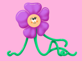 Illustration d’une mascotte fleur assise et rêveuse, réalisée par Yollema pour la boutique Mok la Fleur. 