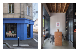 Deux photos montrant l'atelier La Cavalerie, une devant la boutique à l'extérieur, l'autre à l'intérieur de la boutique