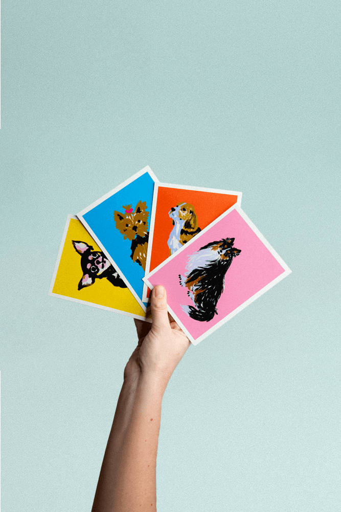 Lots 4 CartesPostales chiens Tiny